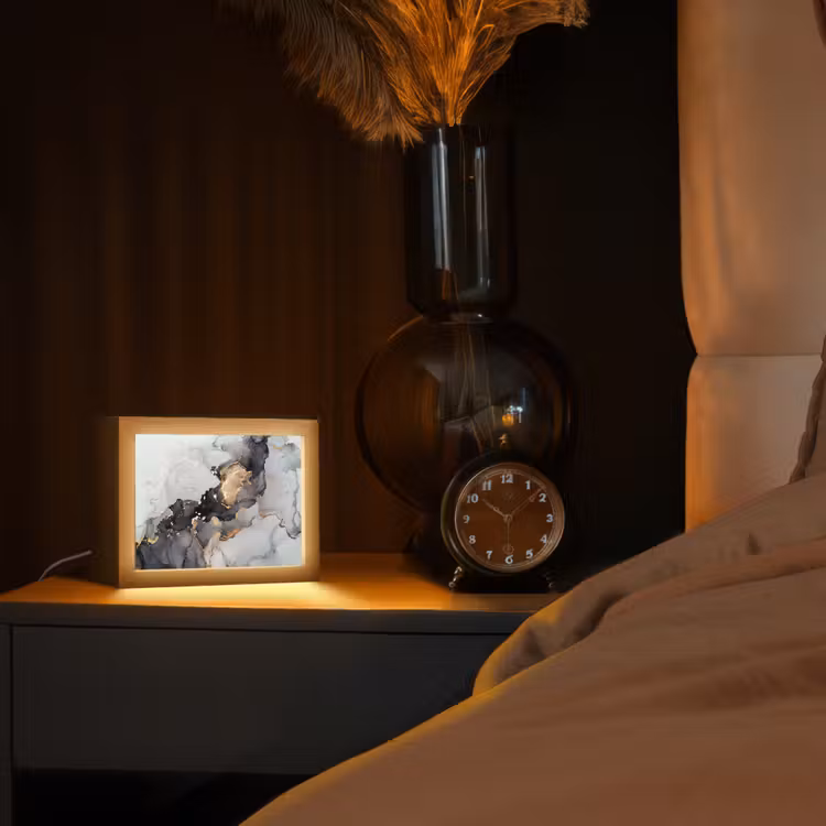 Zwart - Marmer - Luxe - Goud Light Box met kabel (Tafellamp) klein -sfeer1