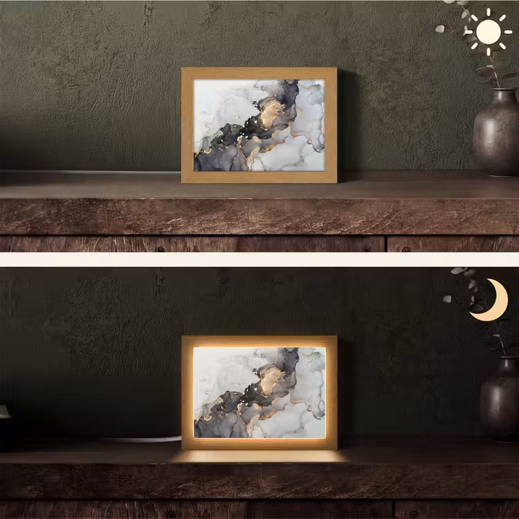 Zwart - Marmer - Luxe - Goud Light Box met kabel (Tafellamp) klein -sfeer3