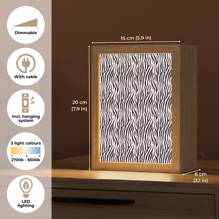 Zwart - Wit - Zebra - Patroon Light Box met kabel (Tafellamp) klein 925 -USP_EN