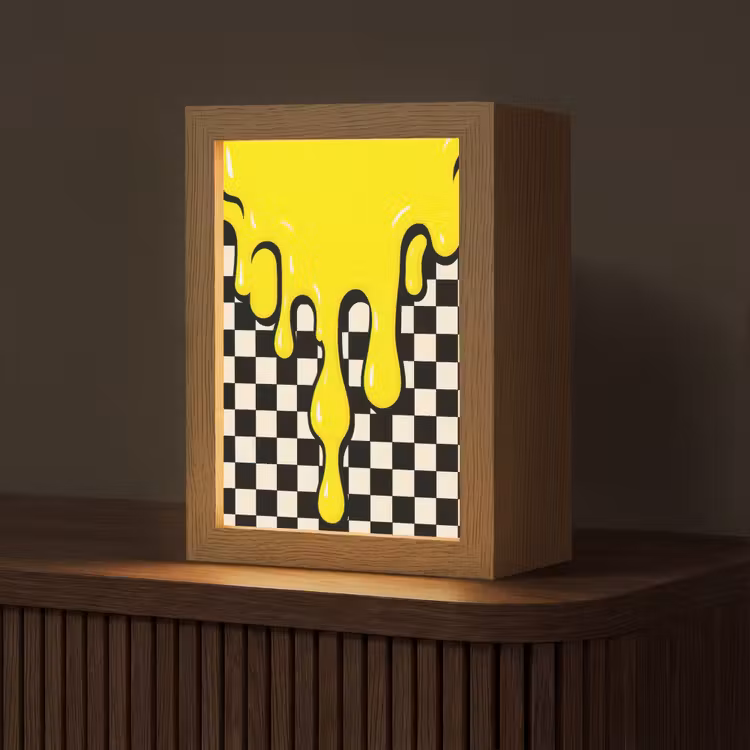 Geblokt - Grafisch - Vloeistof - Geel Light Box met kabel (Tafellamp) klein -z3d_website