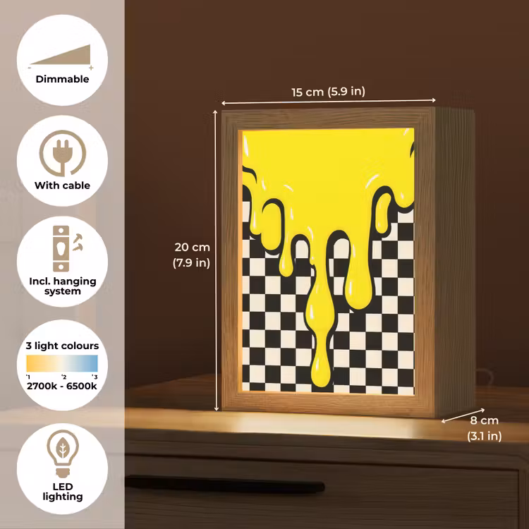 Geblokt - Grafisch - Vloeistof - Geel Light Box met kabel (Tafellamp) klein -USP_EN