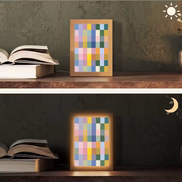 Blokken - Vierkant - Patroon - Gekleurd Light Box met kabel (Tafellamp) klein -sfeer3