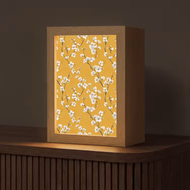 Bloesemtak - Aquarel - Geel Light Box met kabel (Tafellamp) klein 925 -z3d_website