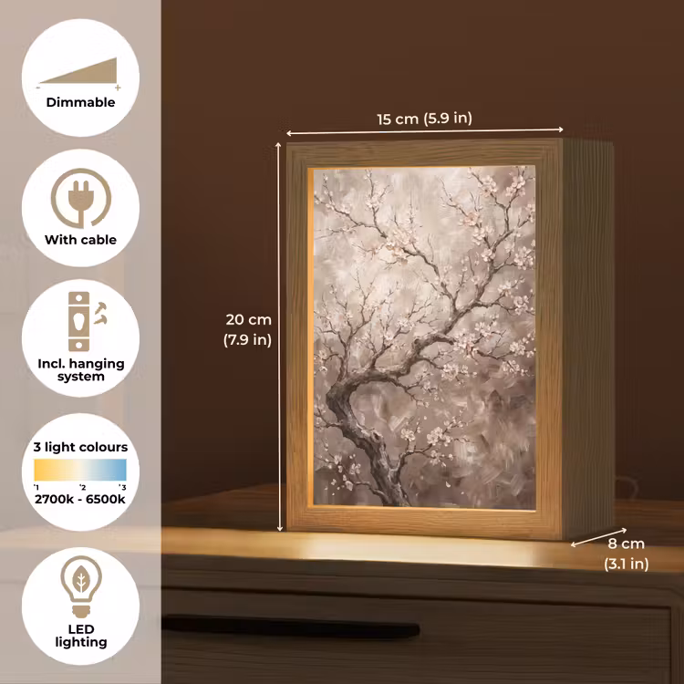 Bloesem - Takken - Schilderij - Beige - Serene Light Box met kabel (Tafellamp) klein -USP_EN