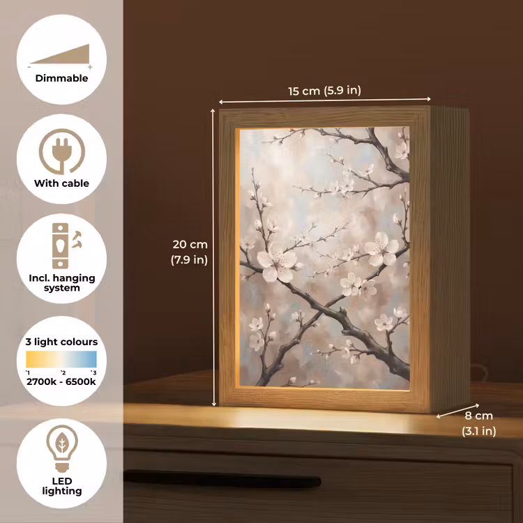 Bloesem - Takken - Schilderij - Beige - Serene Light Box met kabel (Tafellamp) klein -USP_EN