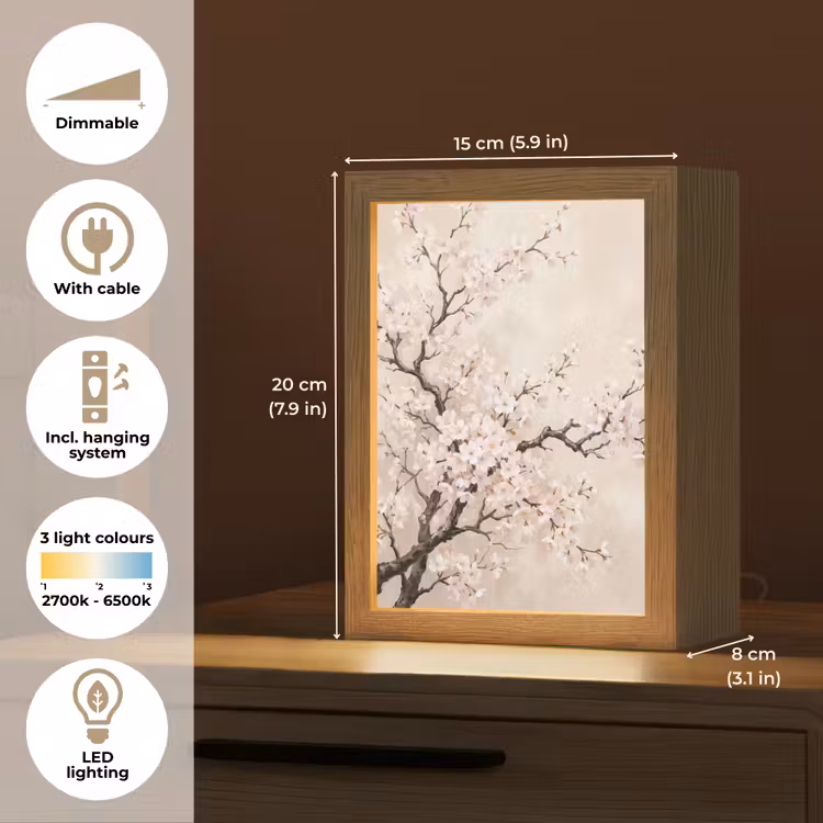 Bloesem - Illustratie - Taupe Light Box met kabel (Tafellamp) klein -USP_EN