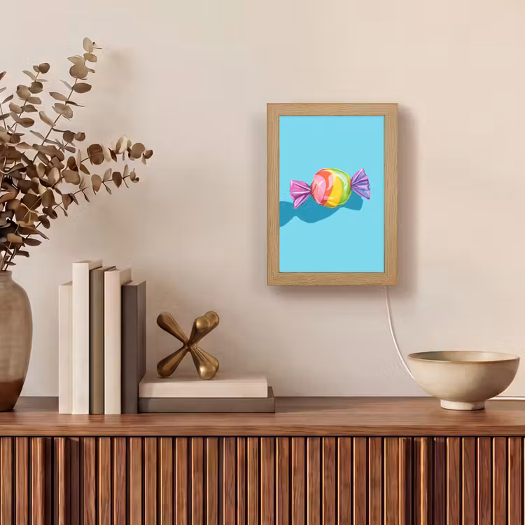 Blauw - Snoep - Regenboog Light Box met kabel (Tafellamp) klein -sfeer2