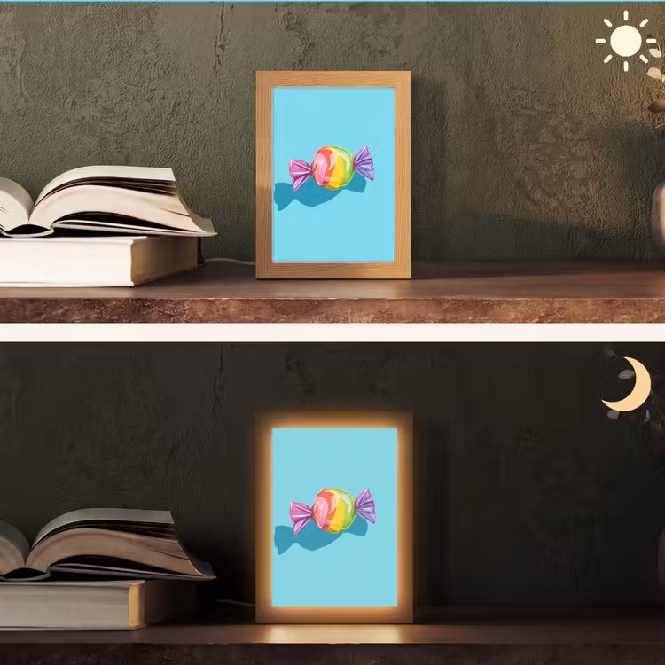 Blauw - Snoep - Regenboog Light Box met kabel (Tafellamp) klein -sfeer3