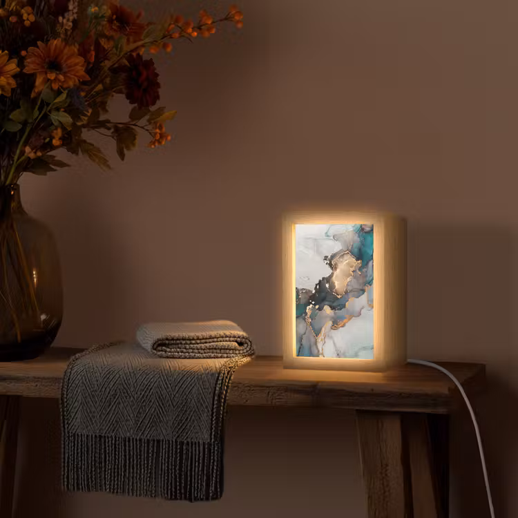 Blauw - Marmer - Goud Light Box met kabel (Tafellamp) klein -sfeer4