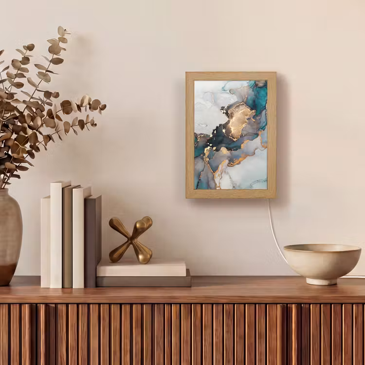 Blauw - Marmer - Goud Light Box met kabel (Tafellamp) klein -sfeer2