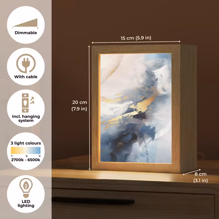 Blauw - Modern - Marmer - Abstract - Goud Light Box met kabel (Tafellamp) klein -USP_EN