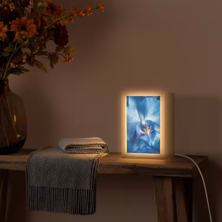 Blauw - Orchidee - Elegeant Light Box met kabel (Tafellamp) klein -sfeer4