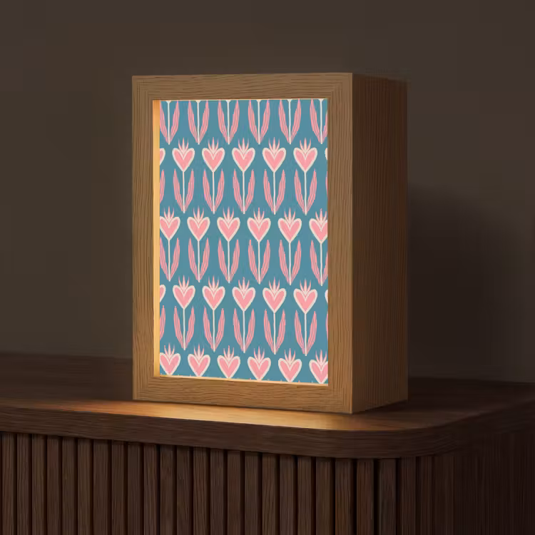 Blauw - Retro - Patroon - Hartjes Light Box met kabel (Tafellamp) klein 925 -z3d_website