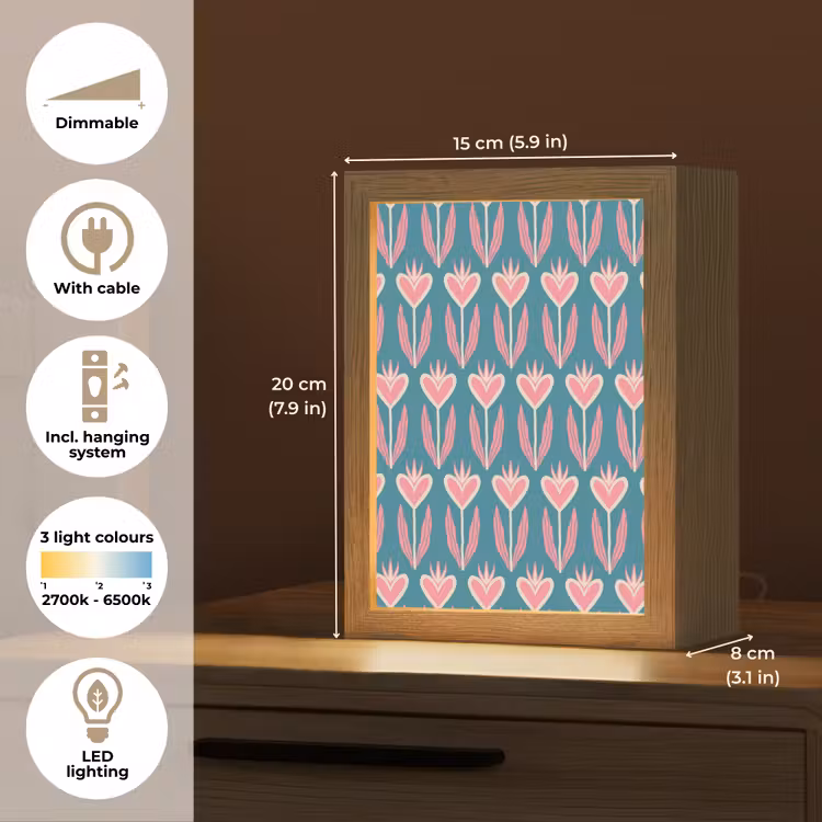 Blauw - Retro - Patroon - Hartjes Light Box met kabel (Tafellamp) klein 925 -USP_EN