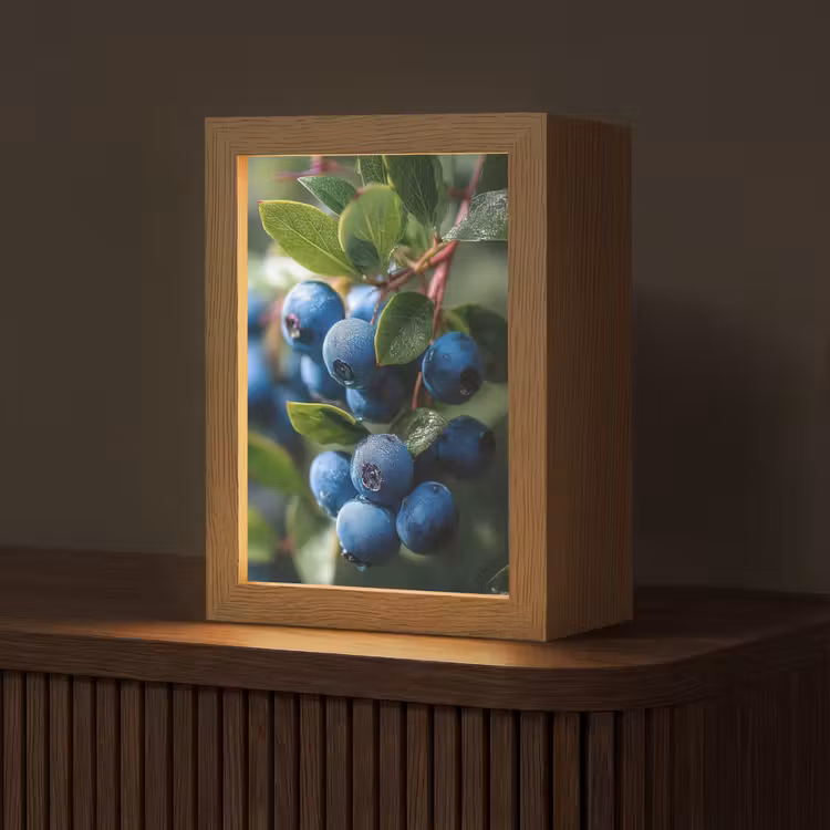 Blauwe bessen - Dauwdruppels - Natuurlijk licht Light Box met kabel (Tafellamp) klein -z3d_website