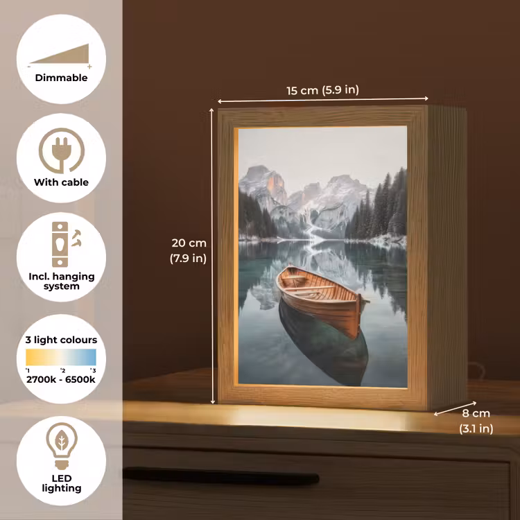 Boot - Bergen - Natuur - Water Light Box met kabel (Tafellamp) klein -USP_EN