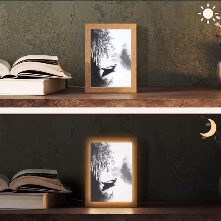 Boot - Rivier - Bamboe - Wit Light Box met kabel (Tafellamp) klein -sfeer3
