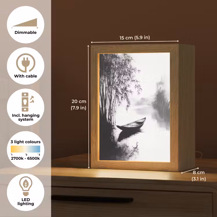 Boot - Rivier - Bamboe - Wit Light Box met kabel (Tafellamp) klein -USP_EN