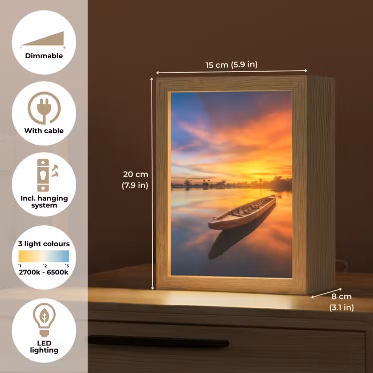 Boot - Water - Zonsondergang - Oranje - Water Light Box met kabel (Tafellamp) klein -USP_EN
