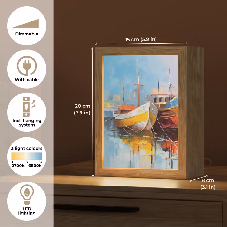 Boten - Kunst - Kleuren - Schilderij Light Box met kabel (Tafellamp) klein -USP_EN