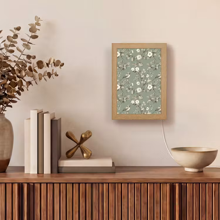 Botanisch - Vogels - Groen Light Box met kabel (Tafellamp) klein 925 -sfeer2
