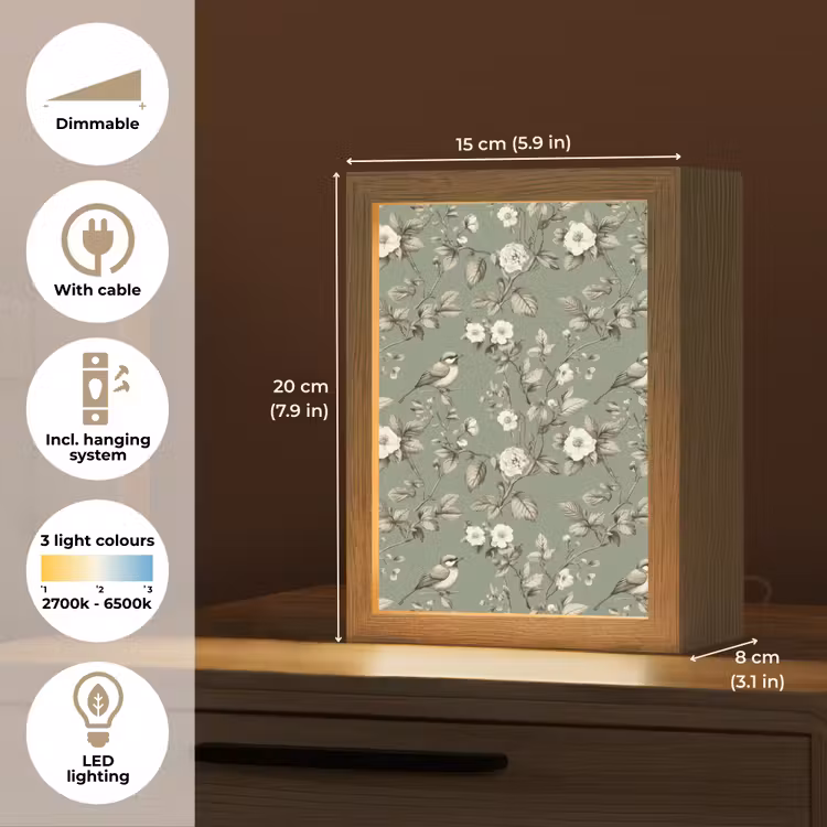 Botanisch - Vogels - Groen Light Box met kabel (Tafellamp) klein 925 -USP_EN