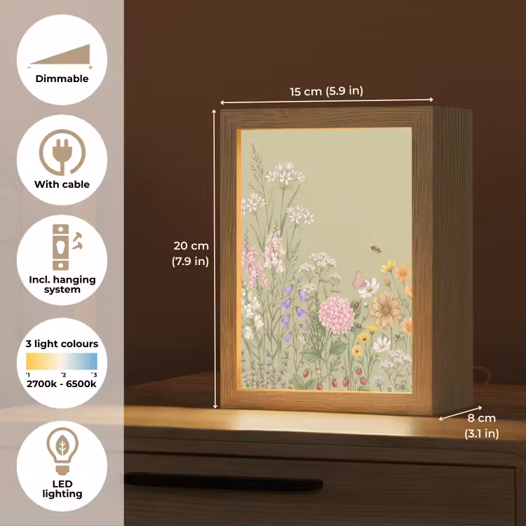 Botanisch - Bloemen - Kleurrijk Light Box met kabel (Tafellamp) klein -USP_EN