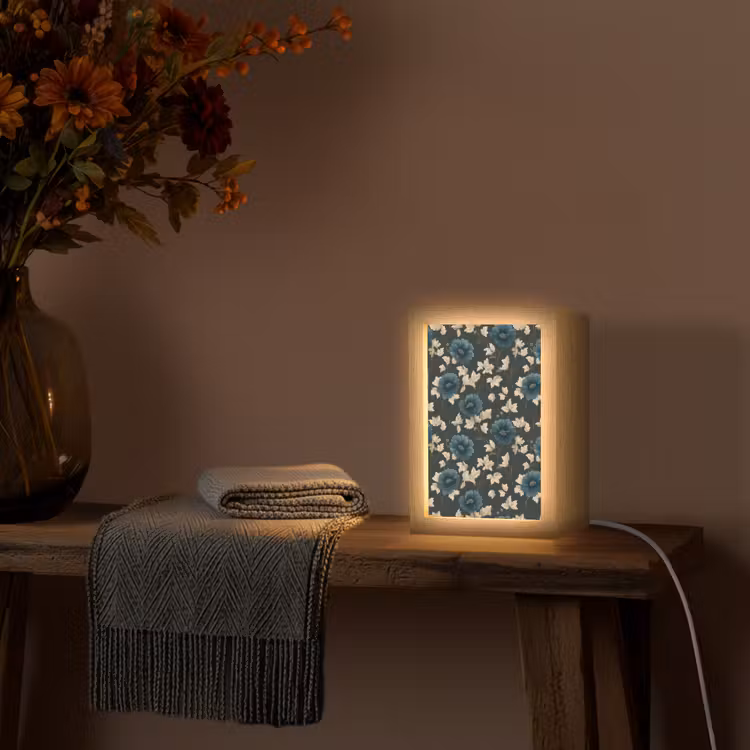 Botanisch - Bloemen - Blauw Light Box met kabel (Tafellamp) klein 925 -sfeer4