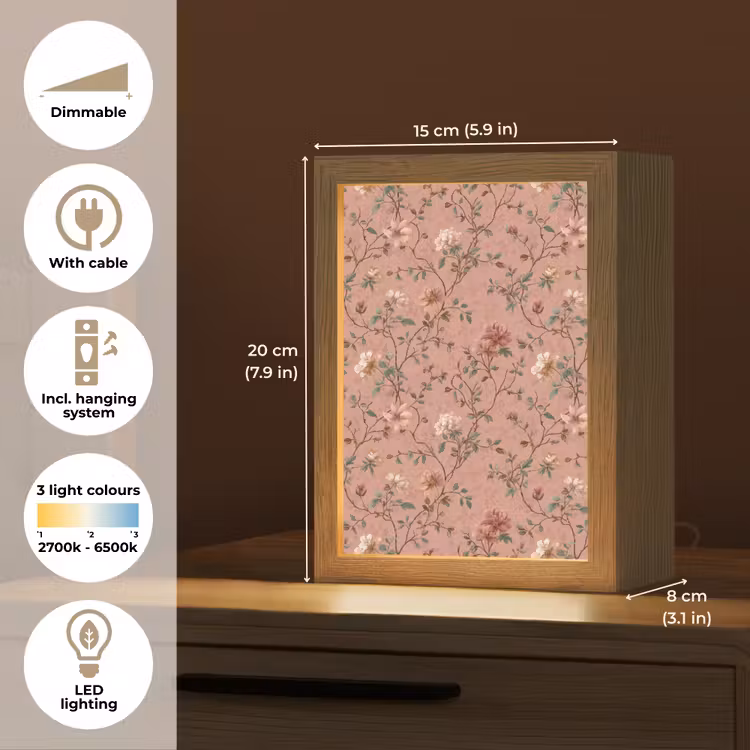 Botanisch - Bloemen - Roze Light Box met kabel (Tafellamp) klein 925 -USP_EN