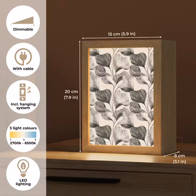 Botanisch - Bladeren - Zwart Light Box met kabel (Tafellamp) klein 925 -USP_EN