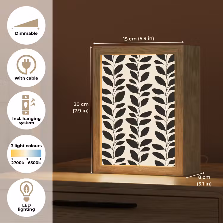 Botanisch - Dessin - Zwart - Beige Light Box met kabel (Tafellamp) klein 925 -USP_EN