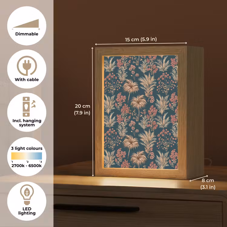 Botanisch - Patroon - Blauw Light Box met kabel (Tafellamp) klein 925 -USP_EN