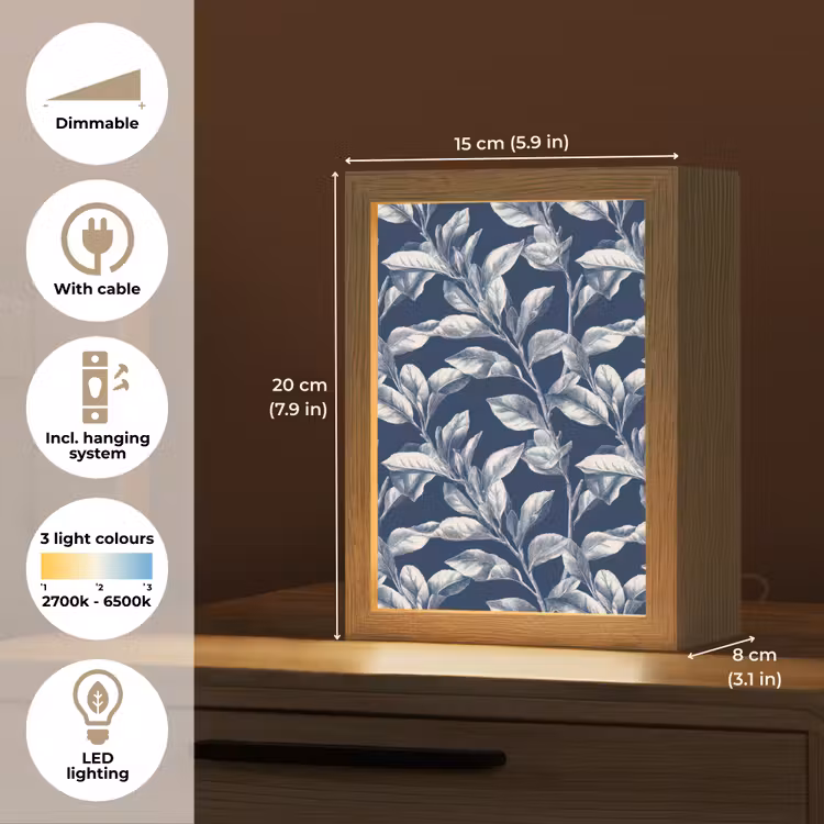 Botanisch - Patroon - Blauw Light Box met kabel (Tafellamp) klein 925 -USP_EN