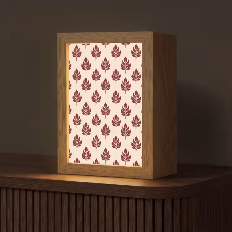 Botanisch - Patroon - Bordeaux Light Box met kabel (Tafellamp) klein 925 -z3d_website