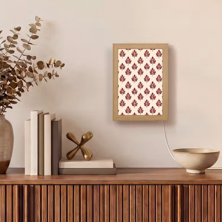 Botanisch - Patroon - Bordeaux Light Box met kabel (Tafellamp) klein 925 -sfeer2
