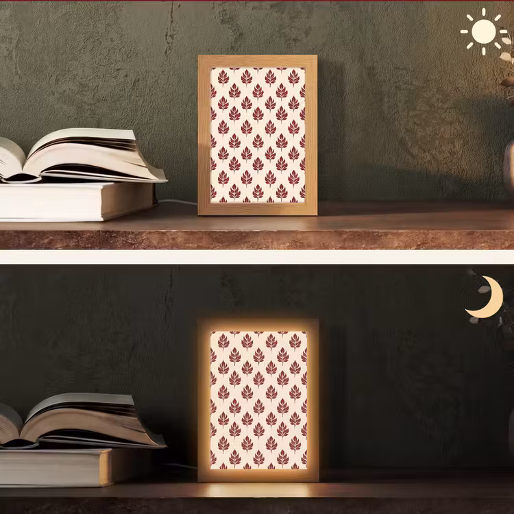 Botanisch - Patroon - Bordeaux Light Box met kabel (Tafellamp) klein 925 -sfeer3