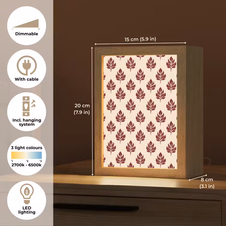Botanisch - Patroon - Bordeaux Light Box met kabel (Tafellamp) klein 925 -USP_EN
