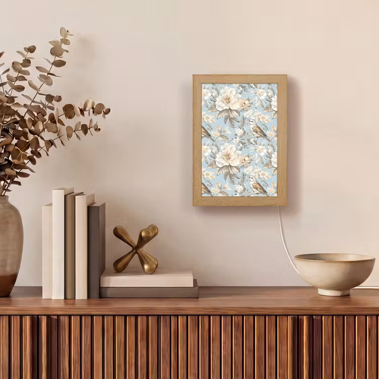 Botanisch - Zangvogel - Blauw Light Box met kabel (Tafellamp) klein 925 -sfeer2
