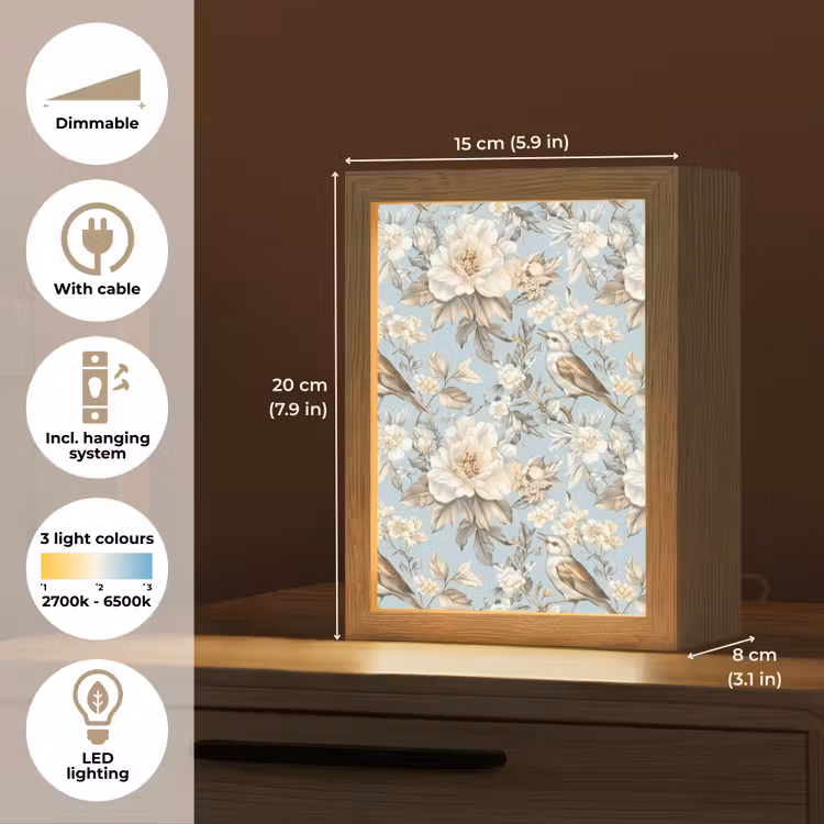 Botanisch - Zangvogel - Blauw Light Box met kabel (Tafellamp) klein 925 -USP_EN
