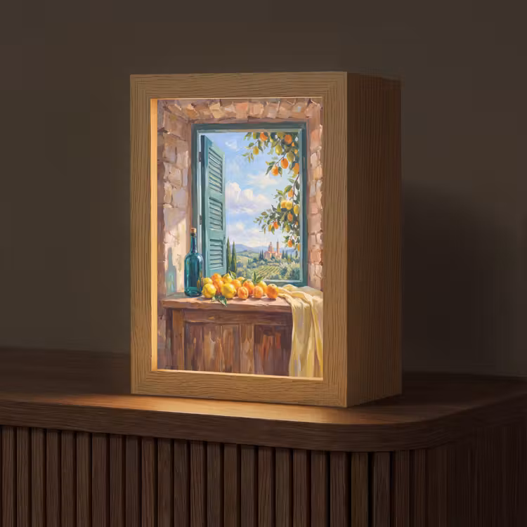 Table Lamp - Bottle - Fruit - Still Life - Fles - Fruit - Stilleven Light Box met kabel (Tafellamp) klein