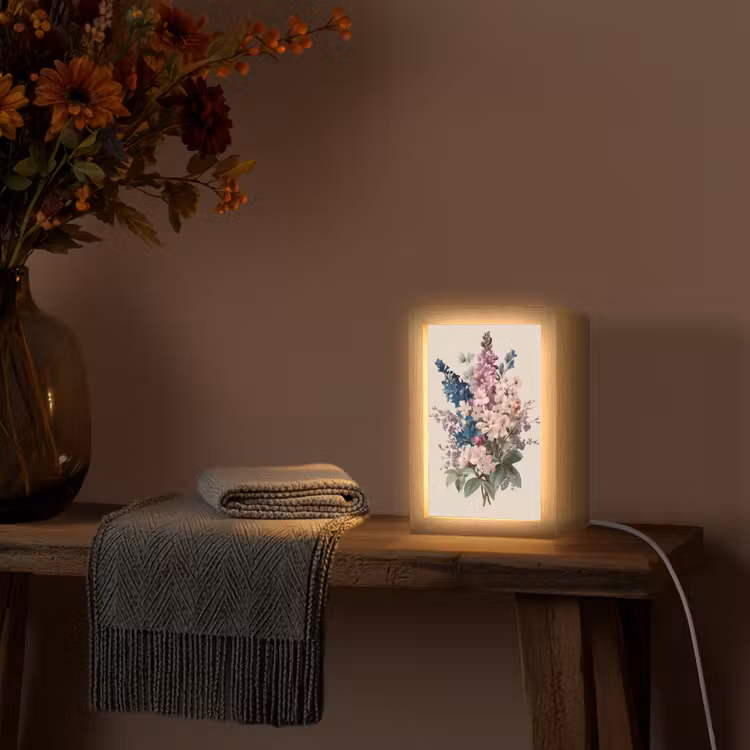 Boeket - Beige - Harmonieus - Subtiel Light Box met kabel (Tafellamp) klein -sfeer4