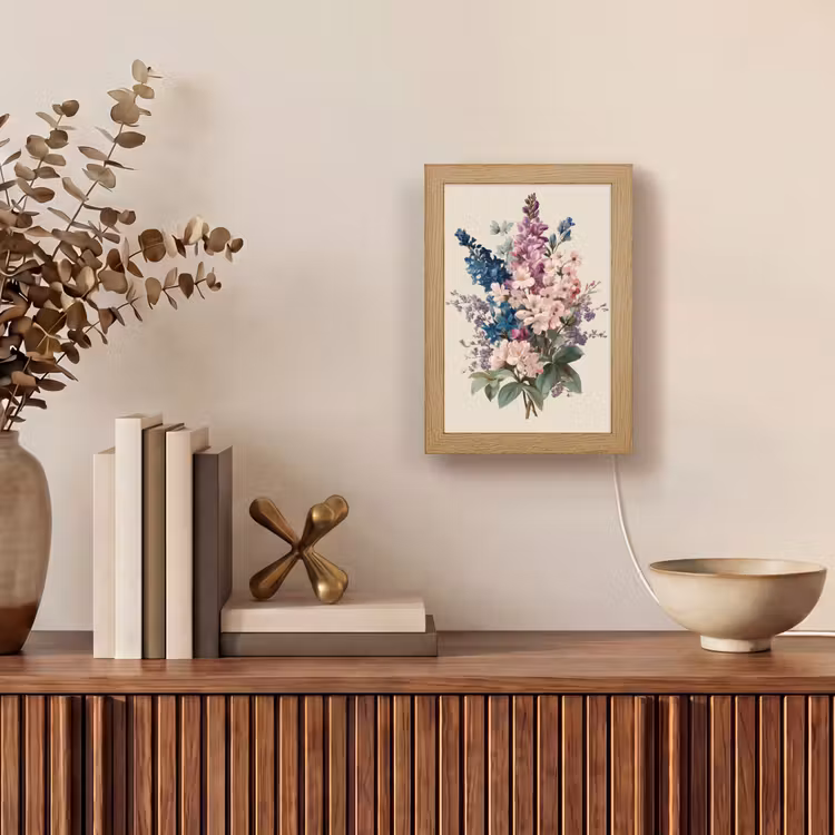 Boeket - Beige - Harmonieus - Subtiel Light Box met kabel (Tafellamp) klein -sfeer2