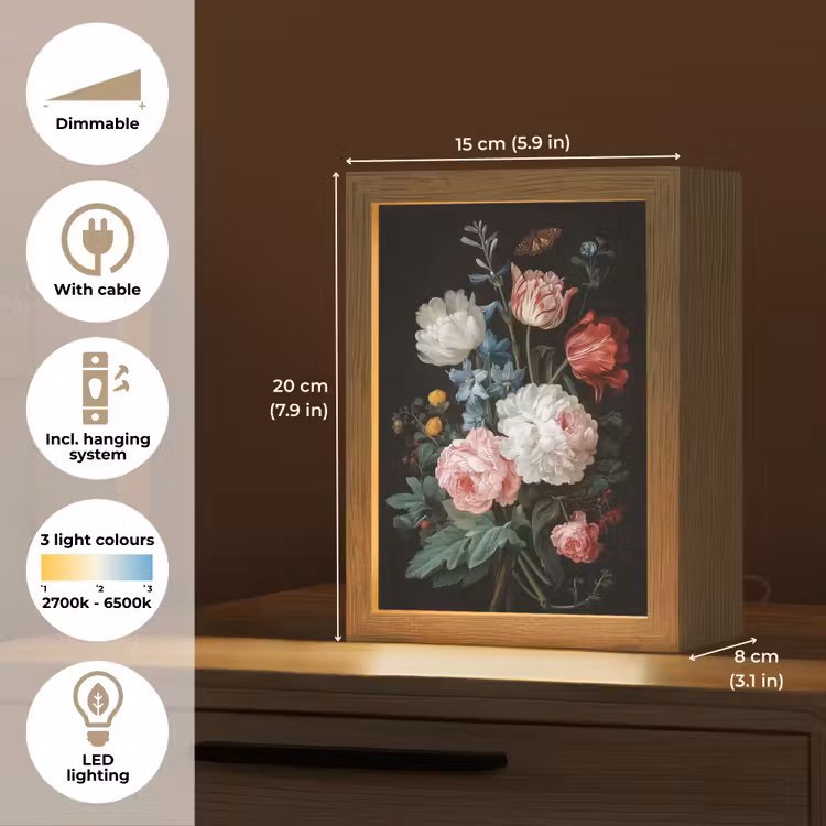 Boeket - Kleurrijk - Klassiek Light Box met kabel (Tafellamp) klein -USP_EN