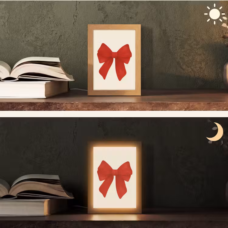 Strik - Symmetrisch - Rood - Lint Light Box met kabel (Tafellamp) klein -sfeer3