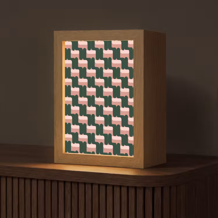Vlechtpatroon - Groen - Roze - Geometrisch Light Box met kabel (Tafellamp) klein 925 -z3d_website