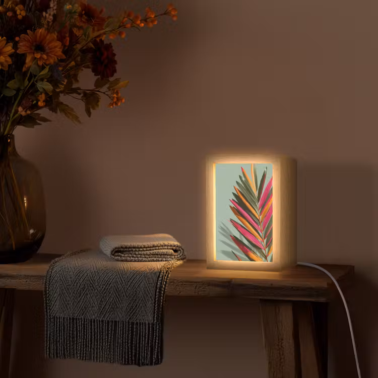 Tak - Bladeren - Kleurrijk - Schaduw Light Box met kabel (Tafellamp) klein -sfeer4