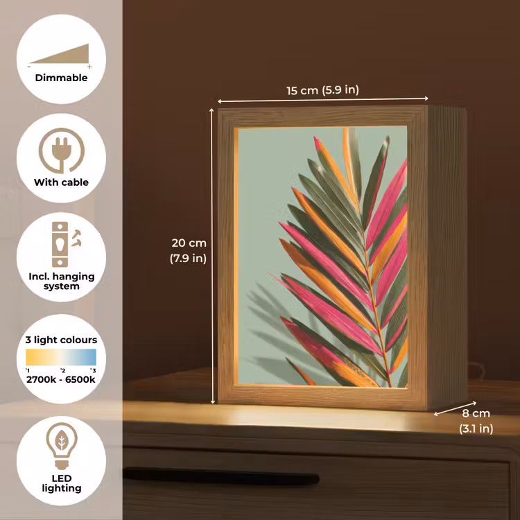 Tak - Bladeren - Kleurrijk - Schaduw Light Box met kabel (Tafellamp) klein -USP_EN