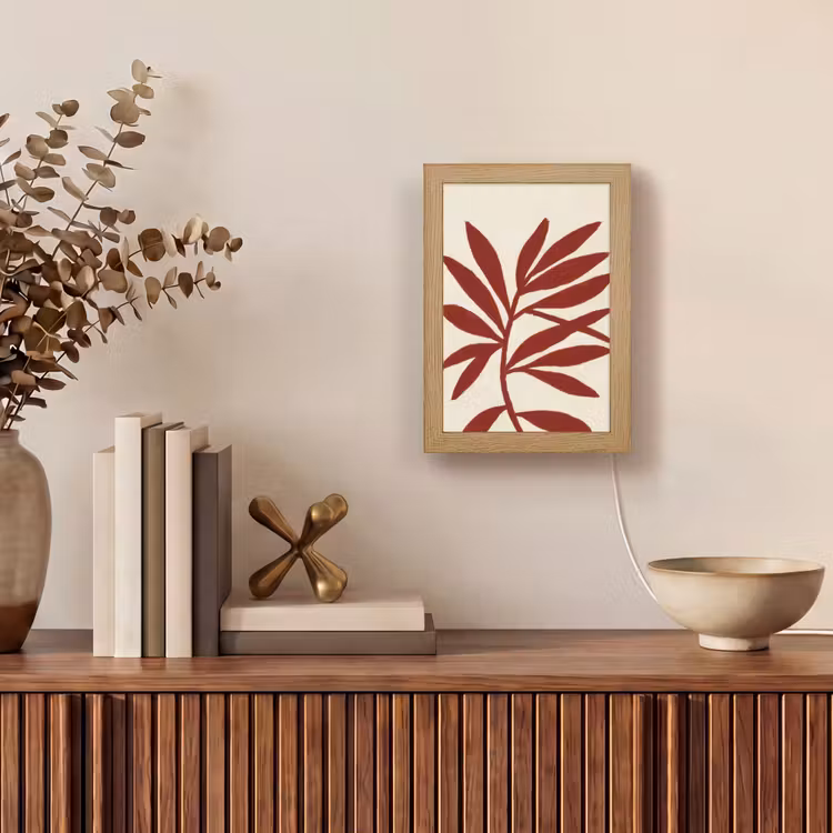 Tak - Bladeren - Rood Light Box met kabel (Tafellamp) klein -sfeer2