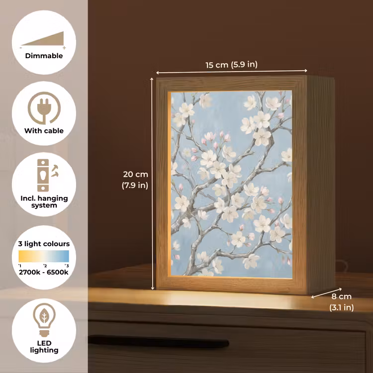 Takken - Kersenbloesem - Blauw Light Box met kabel (Tafellamp) klein -USP_EN