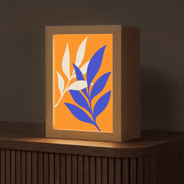 Takken - Bladeren - Minimalistisch - Blauw Light Box met kabel (Tafellamp) klein -z3d_website